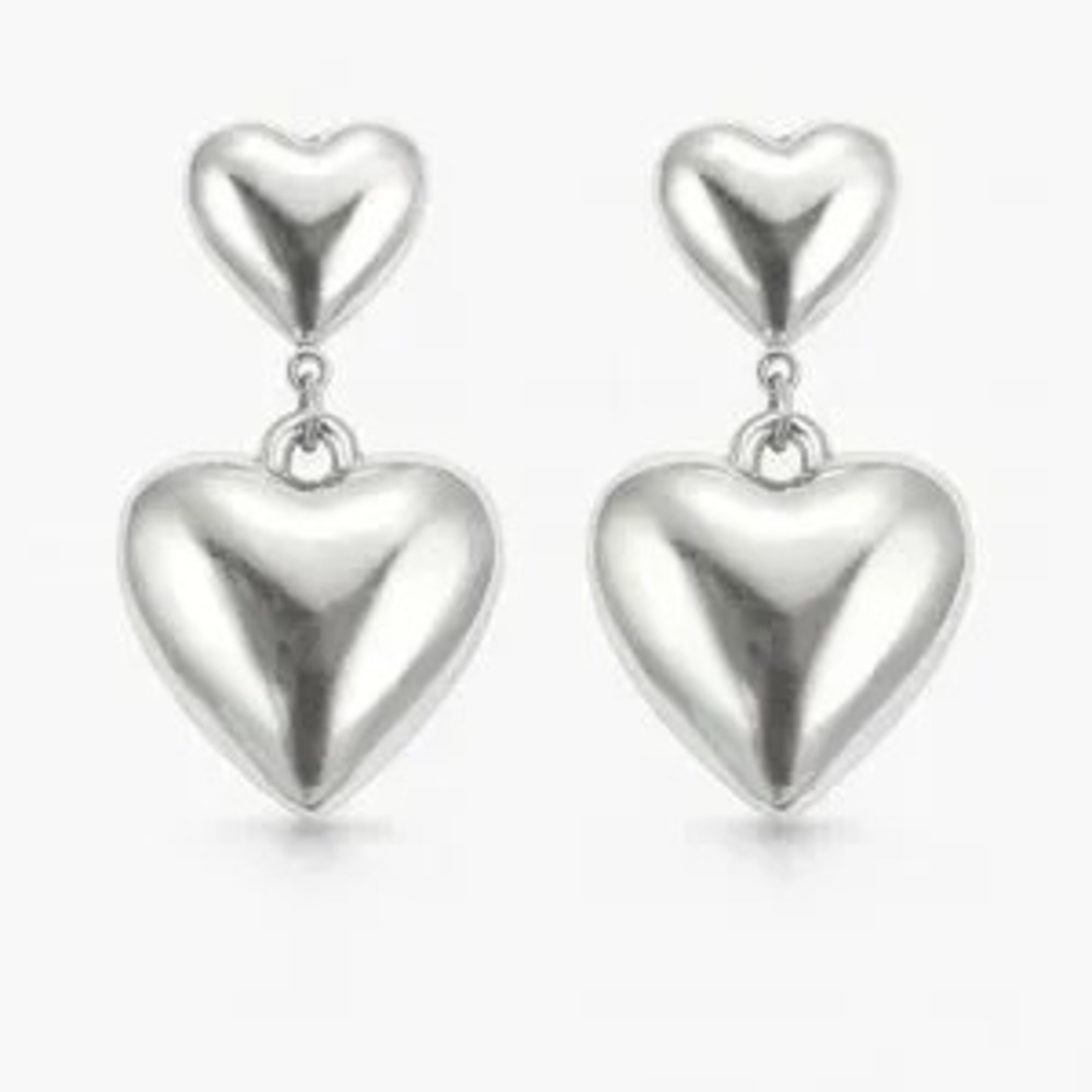 Silver Heart Drop Earrings